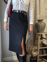 Load image into Gallery viewer, Classic Vintage Wool Black Midi Skirt Lined Made in USA
