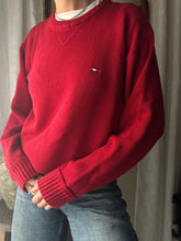 Load image into Gallery viewer, Vintage Tommy Hilfiger Cotton Red Ribbed Knit Oversized Pullover Sweater Logo Embroidery
