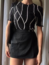 Load image into Gallery viewer, Vintage Black Silk Sequin Blouse: Scala Beaded Short Sleeve Top
