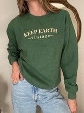Load image into Gallery viewer, Upcycled Vintage Green Oversized Crewneck Sweatshirt Light Gold Keep Earth Vintage Logo
