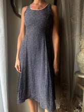 Load image into Gallery viewer, 90s Polka Dot Maxi Dress: Navy Blue Scalloped Trim, Made in USA

