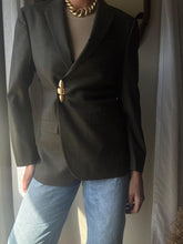 Load image into Gallery viewer, Vintage Dark Olive Brown Wool Blazer Structured Shoulders
