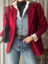 Load image into Gallery viewer, Vintage Pure Wool Dark Red Oversized Blazer Structured Shoulders
