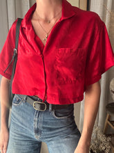 Load image into Gallery viewer, Vintage Nordstrom Boxy Red Satin Short Sleeve Button Up
