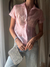 Load image into Gallery viewer, Vintage Sheer Pink Short Sleeve Collared Button Up Top
