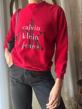 Load image into Gallery viewer, Vintage Calvin Klein Oversized Bright Cherry Red Fleece Logo Sweater
