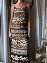 Load image into Gallery viewer, Vintage Spaghetti Strap Animal Abstract Floral Print Long Maxi Dress Made in USA
