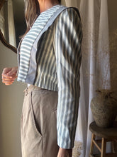 Load image into Gallery viewer, Vintage White Gray Striped Boxy Cropped Lightweight Blazer Jacket
