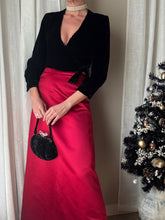 Load image into Gallery viewer, Vintage Dark Merlot Red Satin Long Maxi Skirt
