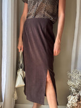 Load image into Gallery viewer, Vintage Dark Chocolate Brown Low Rise Faux Suede Long Skirt
