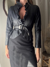 Load image into Gallery viewer, Vintage 90s 2000s Black Soft Ruffle Leather Jacket
