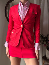 Load image into Gallery viewer, Vintage Linen Cotton Structured Red Blazer Slightly Padded Shoulders Petite
