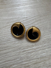 Load image into Gallery viewer, Vintage 90s Gold Black Enamel Ring Statement Earrings
