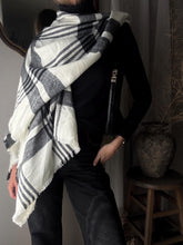 Load image into Gallery viewer, Vintage Cape Shawl Scarf Black White Plaid
