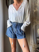 Load image into Gallery viewer, Vintage Gauzy White Boho Long Lace Sleeve Top
