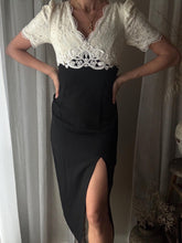 Load image into Gallery viewer, Vintage Black White Lace Dress Gown Made in USA
