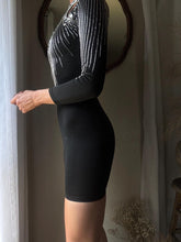 Load image into Gallery viewer, Vintage Rhinestone Embellished Black Mini Dress: 80s Glam Party Bodycon
