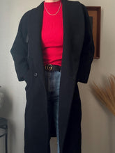Load image into Gallery viewer, Vintage Black Wool Long Black Coat Structured Shoulders
