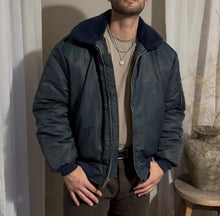 Load image into Gallery viewer, Vintage Timber King Mens Bomber Flight Jacket Navy Blue Faux Fur Collar Zipper Front
