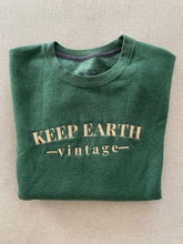 Load image into Gallery viewer, Upcycled Vintage Green Oversized Crewneck Sweatshirt Light Gold Keep Earth Vintage Logo
