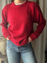 Load image into Gallery viewer, Vintage Tommy Hilfiger Cotton Red Ribbed Knit Oversized Pullover Sweater Logo Embroidery
