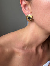 Load image into Gallery viewer, Vintage Gold Hexagon Stud Earrings with Black Center
