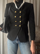 Load image into Gallery viewer, Vintage 80s 90s Black Structured Blazer Double Breasted Gold Buttons
