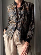 Load image into Gallery viewer, Vintage Floral Cotton Blazer: Black Velvet Mandarin Collar, Frog Closure
