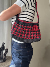 Load image into Gallery viewer, Vintage Black Red Checkered Woven Shoulder Bag Purse
