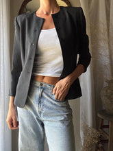 Load image into Gallery viewer, Vintage Silk Collarless Blazer Shoulder Pads Petite
