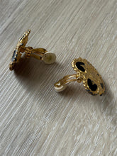 Load image into Gallery viewer, Vintage 90s Gold Black Braided Clover Clip On Statement Earrings
