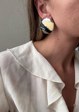 Load image into Gallery viewer, Vintage 80s 90s Large Circle Cream Black Silver Abstract Enamel Statement Earrings
