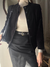 Load image into Gallery viewer, Vintage Black Cotton Blend Velvet Blazer Collarless Oversized Jacket
