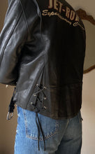 Load image into Gallery viewer, Vintage Harley Davidson Leather Black Moto Jet Rod Jacket Silver Buttons Zipper Detail
