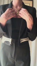 Load and play video in Gallery viewer, Vintage Upcycled Black Cropped Blazer with French Vintage Lace Sourced from France
