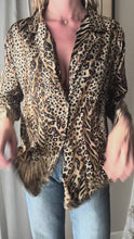 Load and play video in Gallery viewer, Vintage Leopard Animal Print Oversized Satin Collared Button Up
