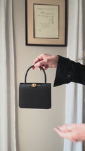 Load and play video in Gallery viewer, Vintage Black Satin Handbag with French Gold Pearl and Flower Brooch Sourced from France Black Gold Tassel Fringe
