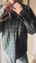 Load and play video in Gallery viewer, Vintage Ralph Lauren Polo Classic Dark Blue Green Yellow Plaid Cotton Very Oversized Collared Button Up
