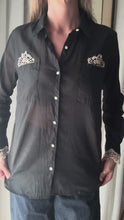 Load and play video in Gallery viewer, Upcycled Cotton Button Up with French Vintage Lace Sourced from France
