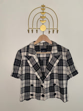 Load image into Gallery viewer, Vintage Cropped Black &amp; White Plaid Blazer

