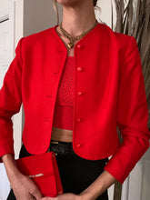 Load image into Gallery viewer, Vintage Cropped Cherry Red Wool Jacket
