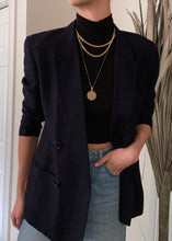 Load image into Gallery viewer, Vintage Navy Blue Linen Blazer

