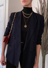 Load image into Gallery viewer, Vintage Navy Blue Linen Blazer
