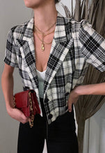 Load image into Gallery viewer, Vintage Cropped Black &amp; White Plaid Blazer
