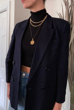 Load image into Gallery viewer, Vintage Navy Blue Linen Blazer
